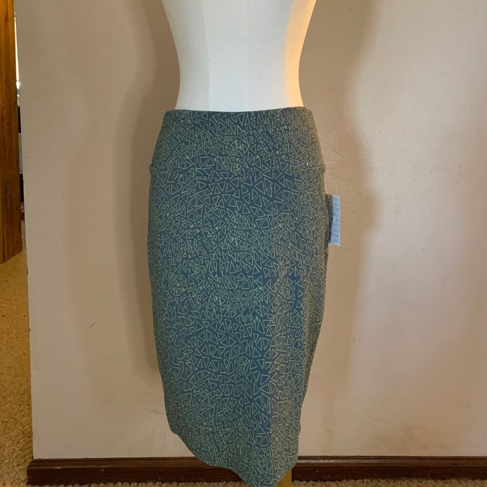 LulaRoe Cassie women's S blue/green geometric elastic waist pencil skirt NWT